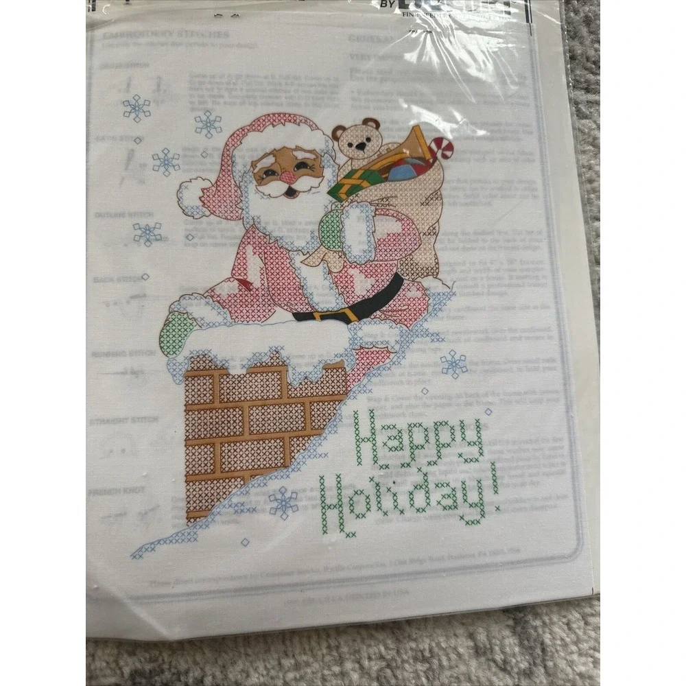 6 Vintage Bucilla Christmas Stamped Cross Stitch‎ Santa Sheep Animals Angel New
